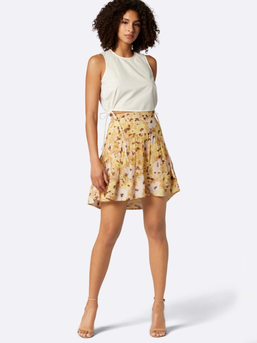 JOIE Lesly Amber Gold Yellow Floral Silk Chiffon Flowy Mini Skirt, Size 6